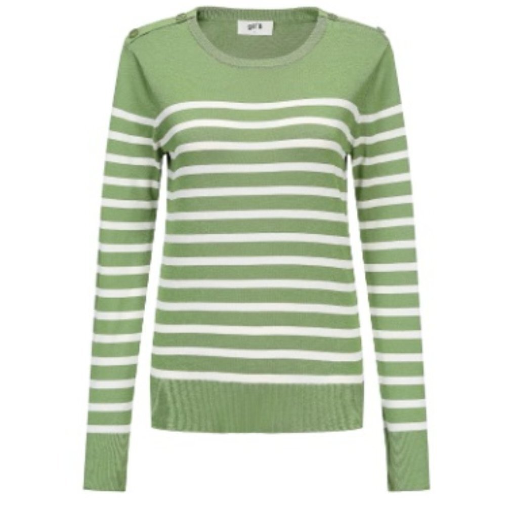 GIL'B Women's Viscose Mix Breton Lightweight Striped Shoulder Buttons Sweater - Picture 3 of 7